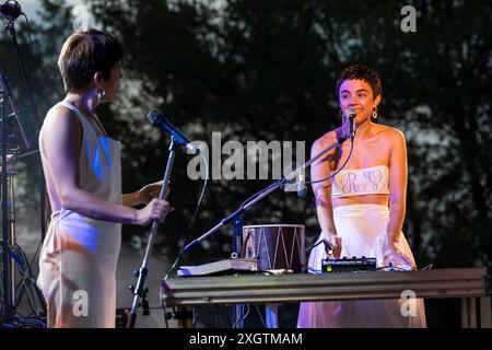 Anna Ferrer und Clara Fiol Konzert, Consolation, Sant Joan, La Lluna en Vers, Mallorca, Balearen, Spanien Stockfoto