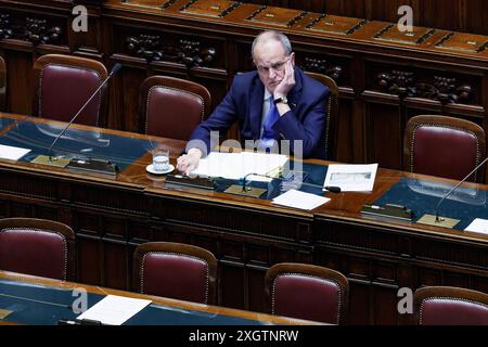 Roma, Italien. Juli 2024. IL ministro per gli Affari regionali Roberto Calderoli durante il Fragestunde alla Camera dei deputati a Roma, Mercoled&#xec;, 10 Luglio 2024 (Foto Roberto Monaldo/LaPresse) Minister für regionale Angelegenheiten Roberto Calderoli während der Fragestunde in der Abgeordnetenkammer in Rom, Mittwoch, 10. Juli 2024 (Foto von Roberto Monaldo/LaPresse) Credit: LaPresse/Alamy Live News Stockfoto