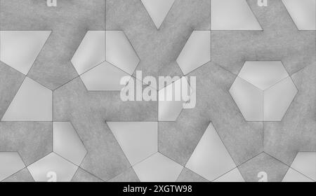 Dieses Bild verfügt über ein modernes geometrisches 3D-Muster, ideal für moderne Tapetendesigns. Die monochromen Farbtöne und strukturierten Details verbessern Versati Stockfoto