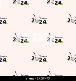 Nahtloses Vektor-Muster mit Badmintonschläger und Shuttlecock. Sommer 2024. Endloser Hintergrund für Banner Stock Vektor