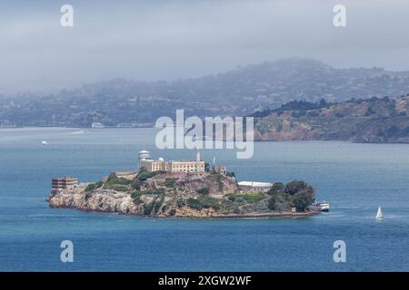 Blick aus der Vogelperspektive auf die San Francisco Bay Area und Alcatraz Island Stockfoto