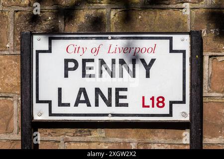 Penny Lane Road Schild in Liverpool Stockfoto