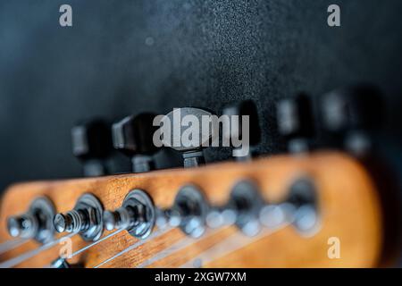 Gitarrenmechanik mit Streichern und Plektrum Salzburg Studio Salzburg Austria Stockfoto