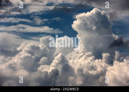 Andauernde Gewitterlage im Sommer Mächtige Wolkengebirge zeigen sich bei einer Gewitterwetterlage mit hoher Energie und feuchter Luft in der Atmosphäre, die immer wieder zu teils unwetterartigen Gewittern führen. Nordrhein-Westfalen Deutschland *** anhaltende Gewittersituation im Sommer mächtige Wolkenberge treten in einer Gewitterwettersituation mit hoher Energie und feuchter Luft in der Atmosphäre auf, die immer wieder zu Gewittern führen, einige davon schwerwiegend Nordrhein-Westfalen Deutschland Stockfoto