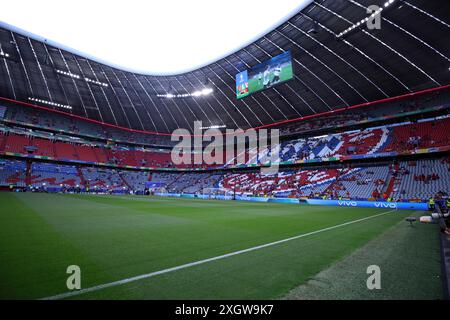 München, Deutschland. Juli 2024. Allgemeine Ansicht der Münchner Fußballarena während des Halbfinalspiels der UEFA Euro 2024 zwischen Spanien und Frankreich in der Münchner Fußballarena am 9. Juli 2024 in München. Quelle: Marco Canoniero/Alamy Live News Stockfoto