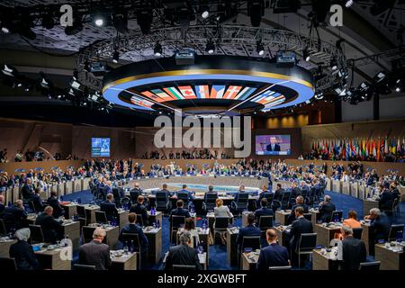 Washington, Vereinigte Staaten. Juli 2024. NATO-Gipfel in Washington. OLAF Scholz (SPD), Bundeskanzler, fotografierte vor Beginn der ersten Arbeitssitzung des Nordatlantikrates. Washington, 10. Juli 2024. Fotografiert im Auftrag des Auswärtigen Amtes Credit: dpa/Alamy Live News Stockfoto