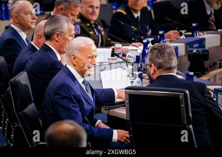 Washington, Vereinigte Staaten. Juli 2024. NATO-Gipfel in Washington. US-Präsident Joe Biden, fotografiert vor Beginn der ersten Arbeitssitzung des Nordatlantikrates. Washington, 10. Juli 2024. Fotografiert im Auftrag des Auswärtigen Amtes Credit: dpa/Alamy Live News Stockfoto
