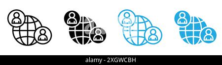 Kunden weltweit Icon-Logo-Vektorumriss in Schwarz-weiß-Farbe Stock Vektor
