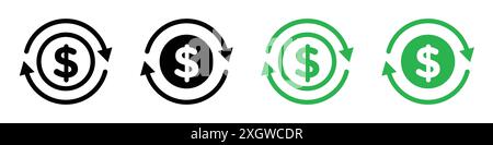 Zirkulation von Geld Icon Logo Vektor Umriss in schwarz-weiß Farbe Stock Vektor