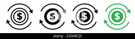 Zirkulation von Geld Icon Logo Vektor Umriss in schwarz-weiß Farbe Stock Vektor