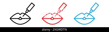 Hyaluronsäure Lippen Injektion Icon Logo Zeichen Vektor Umriss in schwarz-weiß Farbe Stock Vektor