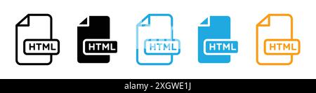 HTML-Skriptsymbol Logozeichen Vektorkontur in Schwarz-weiß Stock Vektor