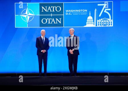 Washington, USA 20240710. Präsident Joe Biden und NATO-Generalsekretär Jens Stoltenberg während des NATO-Gipfels 2024. Foto: Javad Parsa / NTB Stockfoto