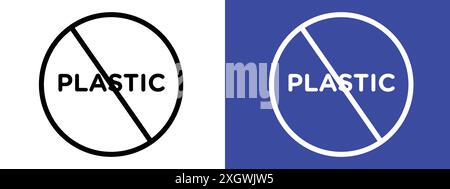 Kein Kunststoffschild Logo Vektorumrandung in Schwarz-weiß Stock Vektor