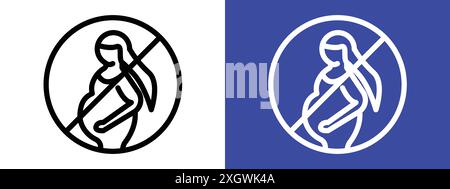 Kein Alkohol während der Schwangerschaft Zeichen Logo-Zeichen Vektor-Umriss in schwarz-weiß Farbe Stock Vektor