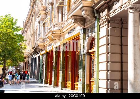 Tiflis, Georgien - 23. JUNI 2024: Die Shota Rustaveli Avenue, eine der Hauptstraßen in Tiflis, Georgien, verbindet den Rosenrevolutionationsplatz mit dem Stockfoto