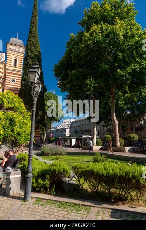 Tiflis, Georgien - 23. JUNI 2024: Die Shota Rustaveli Avenue, eine der Hauptstraßen in Tiflis, Georgien, verbindet den Rosenrevolutionationsplatz mit dem Stockfoto