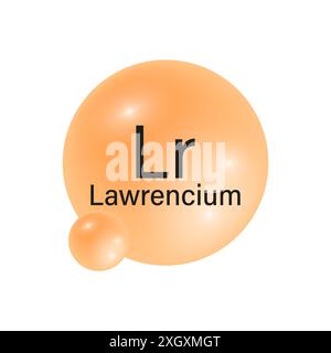 Symbol für das Lawrencium-Element. Orangefarbener Verlaufshintergrund. Symbol für Vektorchemie. Stock Vektor