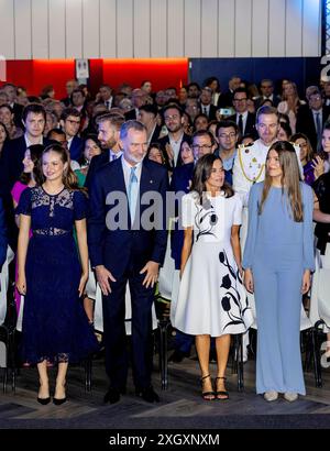 Lloret De Mar, Spanien. Juli 2024. Lloret de Mar, 10-07-2024 König Felipe, Königin Letizia, Kronprinzessin Leonore und Prinzessin Sofia von Spanien nehmen an der Feierstunde im Palacio de Congresos Costa Brava Teil Stockfoto