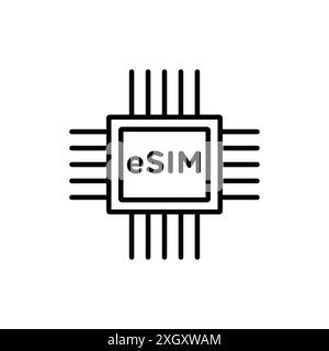 ESIM-Symbol-Logo-Vektorkontur in Schwarz-weiß Stock Vektor