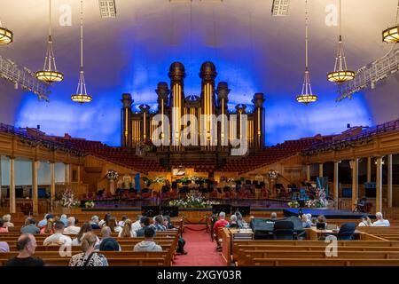 Innenansicht des Mormon Tabernacle am Temple Square in Salt Lake City, Utah, USA - 15. Mai 2023 Stockfoto