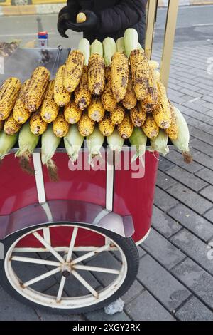 Türkei istanbul 19. juni 2023. Ein Straßenverkäufer verkauft gerösteten Mais Stockfoto