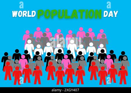Weltbevölkerungstag Konzept, mit Gruppe von bunten Menschen stehen auf blauem Hintergrund Design, Weltbevölkerungstag spezielle Banner Designs Stock Vektor