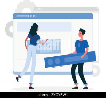 Setup, Planungskonzept. Frau, die Aufgaben auf dem Kalender festlegt, den Zeitplan auf das Ziel hin organisiert. Zeitmanagement. Strategische Vorbereitung. Objektiv erreichen Stock Vektor