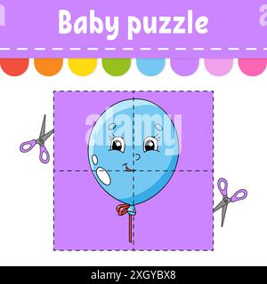 Puzzle für Babys. Einfaches Level. Flash-Karten. Schnitt und Spiel. Arbeitsblatt zur Farbaktivität. Spiel für Kinder. Cartoon-Charakter. Stock Vektor