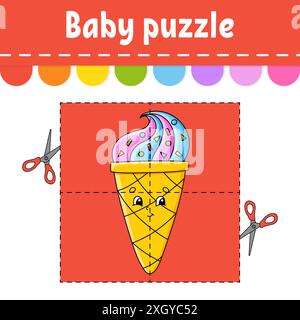 Puzzle für Babys. Einfaches Level. Flash-Karten. Schnitt und Spiel. Arbeitsblatt zur Farbaktivität. Spiel für Kinder. Cartoon-Charakter. Stock Vektor