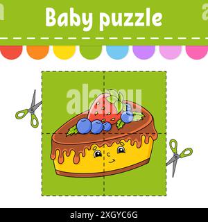 Puzzle für Babys. Einfaches Level. Flash-Karten. Schnitt und Spiel. Arbeitsblatt zur Farbaktivität. Spiel für Kinder. Cartoon-Charakter. Stock Vektor