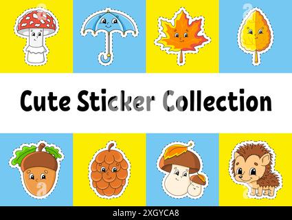 Aufkleber mit Kontur. Zeichentrickfigur. Bunte Vektorillustration. Isoliert auf farbigem Hintergrund. Vorlage für Ihr Design. Stock Vektor