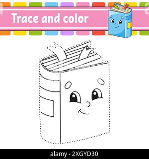 Umfahrung und Farbe. Ausmalseite für Kinder. Back-to-School-Thema. Handschriftenpraxis. Arbeitsblatt zur Entwicklung von Bildungsmaßnahmen. Aktivität". Spiel für Kleinkinder. Stock Vektor