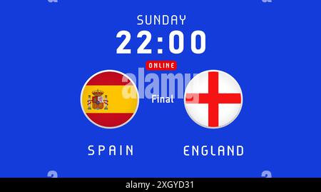 Spanien gegen England Finale, Juli 2024, Flaggenembleme. Vektorhintergrund mit spanischen und englischen Flaggen für TV- oder Nachrichtensendungen Stock Vektor