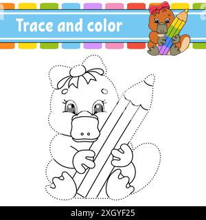 Trace und Farbe. Malvorlagen für Kinder. Handschriftverfahren. Arbeitsblatt zur Entwicklung von Schulungen. Aktivitätsseite. Spiel für Kleinkinder. Isolierter Vektorillus Stock Vektor