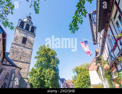 Altstadt, Fachwerkhäuser, Kirche St. Crucis in Allendorf Bad Sooden-Allendorf Nordhessen Hessen, Hessen Deutschland Stockfoto