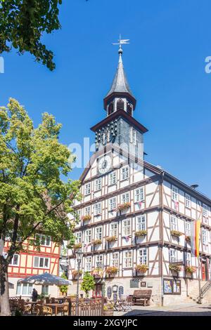 Altstadt, Fachwerkhäuser, Rathaus, Marktplatz, in Allendorf Bad Sooden-Allendorf Nordhessen Hessen, Hessen Deutschland Stockfoto