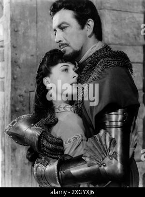 MAUREEN SWANSON als Elaine und ROBERT TAYLOR als Lancelot in KNIGHTS OF THE ROUND TABLE 1953 Regisseur RICHARD THORPE nach Le Morte D'Arthur von Sir Thomas Malory Miklos Rozsa Kostüme Roger K. Furse Metro Goldwyn Mayer (MGM) Stockfoto