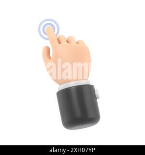 Cartoon Geste Symbol Mockup.3D Illustration Hand Touch Button Cartoon Charakter Hand. 3D-Rendering auf weißem Hintergrund. Stockfoto