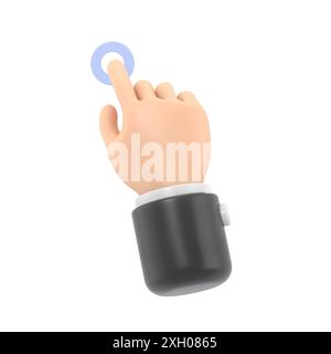 Cartoon Geste Symbol Mockup.3D Illustration Hand Touch Button Cartoon Charakter Hand. 3D-Rendering auf weißem Hintergrund. Stockfoto