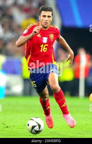 München, Deutschland. Juli 2024. Spanier Rodri während des Fußballspiels der Euro 2024 zwischen Spanien und Frankreich in der Münchener Fußballarena, München, Deutschland - Dienstag, den 09. juli 2024. Sport - Fußball . (Foto: Spada/LaPresse) Credit: LaPresse/Alamy Live News Stockfoto