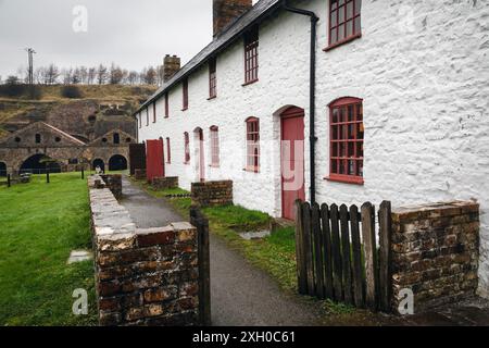 Erhaltene Arbeiterhäuschen Blaenavon Eisenhütte, Torfaen, Wales Stockfoto