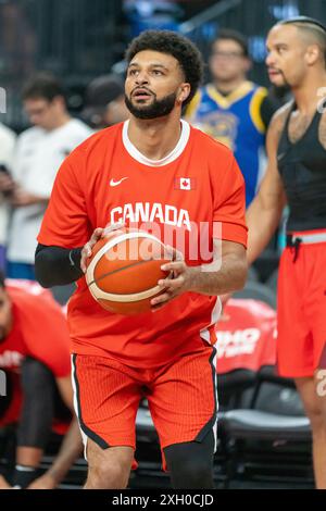 Denver Nuggets Point Guard Jamal Murray, der sich vor dem Basketballspiel USA gegen Kanada in der T-Mobile Arena aufhält Stockfoto