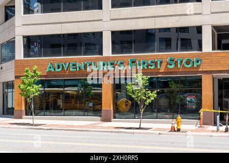 Das Hauptquartier von A Maverik Adventure in Salt Lake City, Utah, USA. Stockfoto