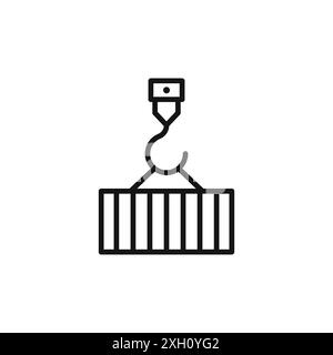 Kran hebt ein Frachtcontainer-Symbol Logo-Zeichen Vektorumrandung in schwarz-weiß Stock Vektor