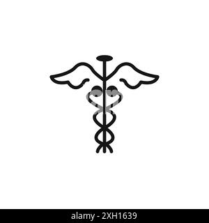 Medizinische Caduceus Icon Logo Zeichen Vektor Umriss in schwarz-weiß Farbe Stock Vektor