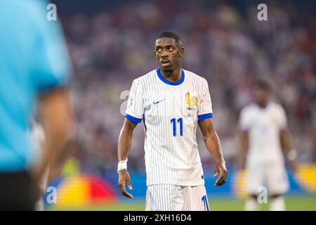 München, Deutschland. Juli 2024. Ousmane Dembele (11) wurde im Halbfinale der UEFA Euro 2024 zwischen Spanien und Frankreich in der Allianz Arena in München gesehen. Stockfoto