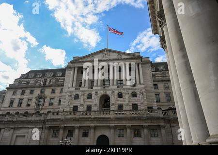 Allgemeine Sicht auf das Gebäude der Bank of England. , London, Vereinigtes Königreich - 10. Juli 2024 Stockfoto