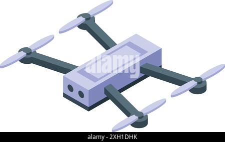 Die moderne Drohne fliegt mit ihren vier Propellern, die sich schnell drehen Stock Vektor