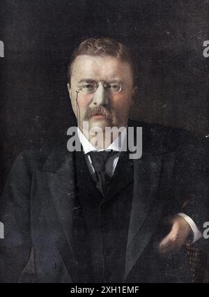 Portrait von Theodore Roosevelt Jr. (1858-1919) amerikanischer Staatsmann, Thema, Explorer, Soldat, Naturalist, Reformer und 26. Präsident der Vereinigten Staaten. Vom 20. Jahrhundert Stockfoto